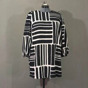 Eloquii Puff Sleeve Tee Dress Black White Geometric Print Plus Size 16 Shift